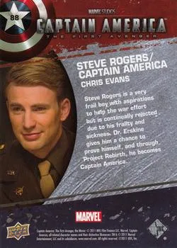 Steve Rogers best rookie card - Chris Evans - Captain America The First Avenger - back