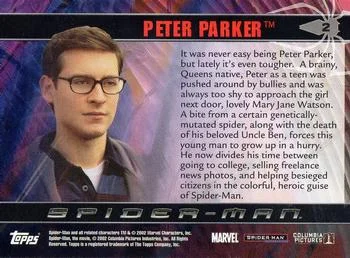 Peter Parker best rookie card - Tobey Maguire - Spider-Man - back