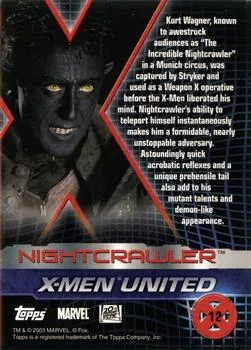 Nightcrawler best rookie card - Alan Cumming - X2: X-Men United - back