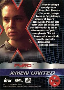 Pyro best rookie card - Aaron Stanford - X2: X-Men United - back