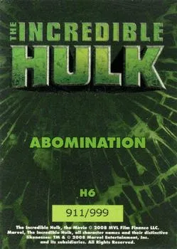 Abomination best rookie card - Tim Roth - The Incredible Hulk - back
