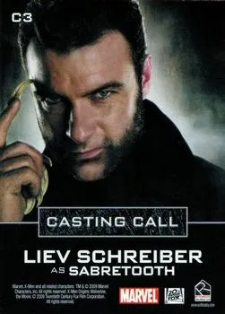Sabretooth best rookie card - Liev Schreiber - X-Men Origins Wolverine - back